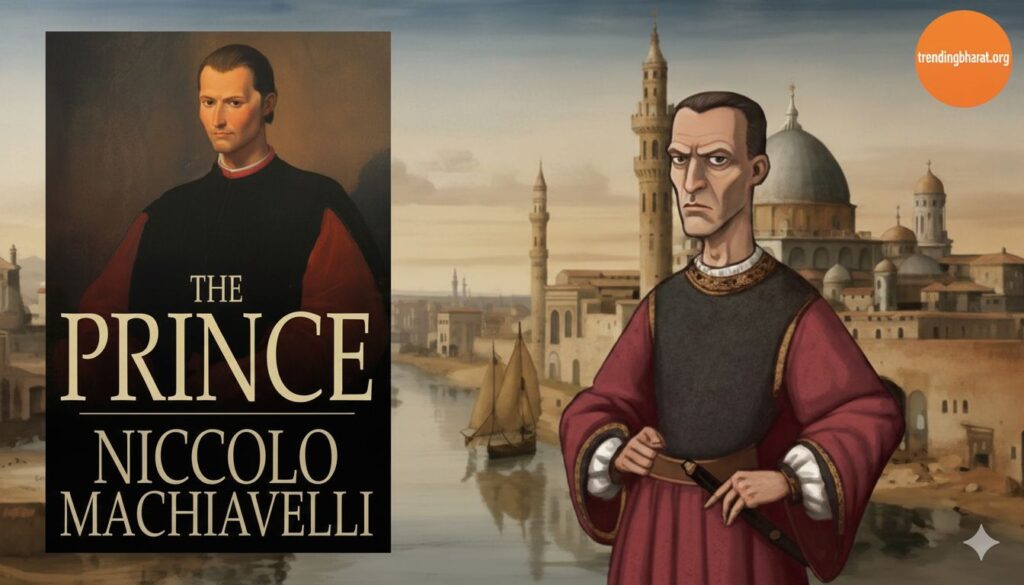 माकियावेली की रूथलेस शिक्षाएं दर्शाती एक पुरानी किताब, पावर और आध्यात्मिक रणनीति का प्रतीक