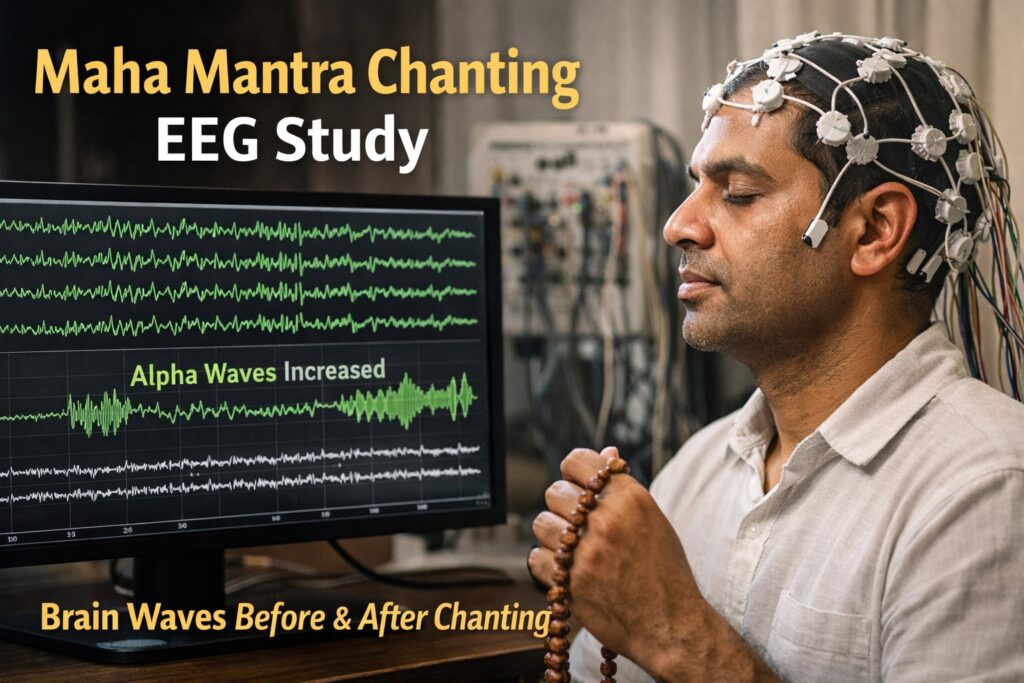 Maha Mantra chanting EEG study showing alpha brain wave activity